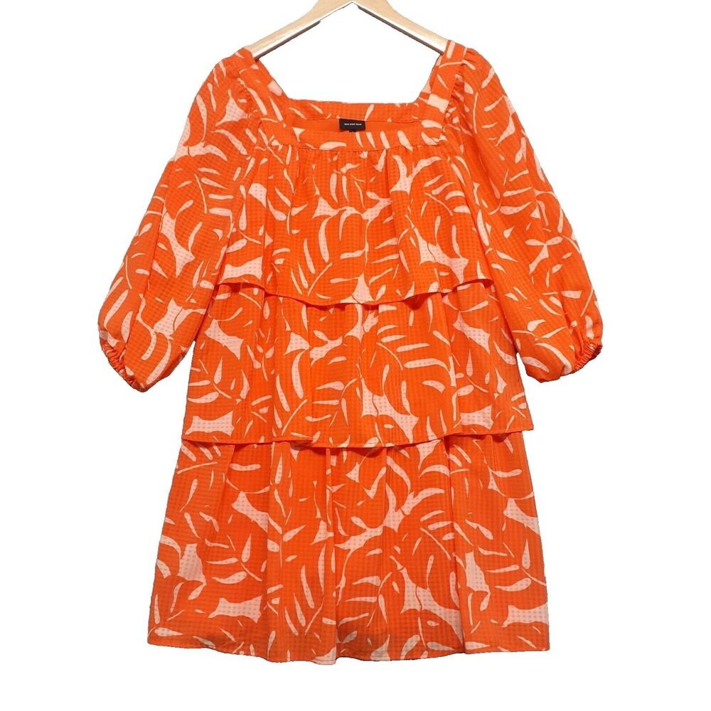 Who What Wear Women Sz S Balloon Sleeve Tiered Leaf Orange Babydoll Dress